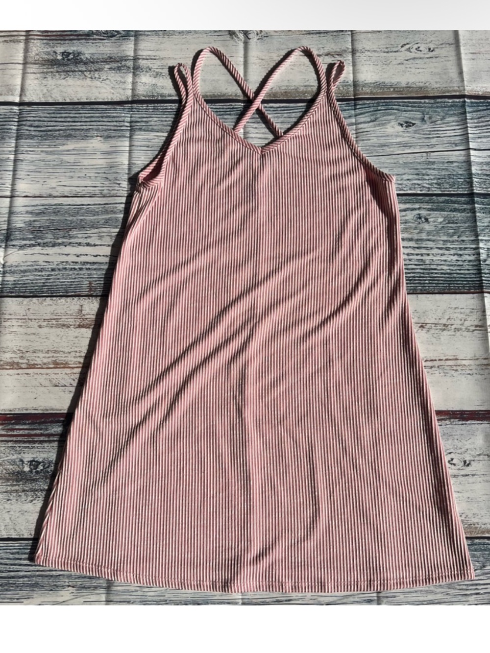 Pink and White Striped Ribbed Strappy Midi Dress EUC